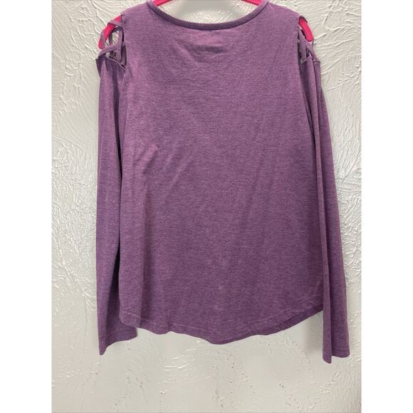 Reebok Long Sleeve Cut-Out Cold Shoulder Top Size Medium Plum Round Neck - Picture 3 of 3